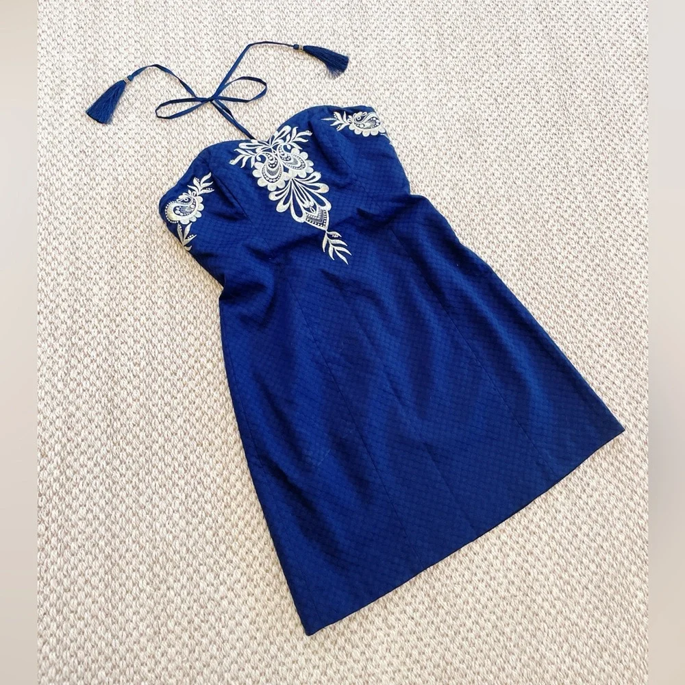 NWT Lilly Pulitzer DEMI CONVERTIBLE DRESS True Navy Embroidered Gold 2 - Picture 3 of 11